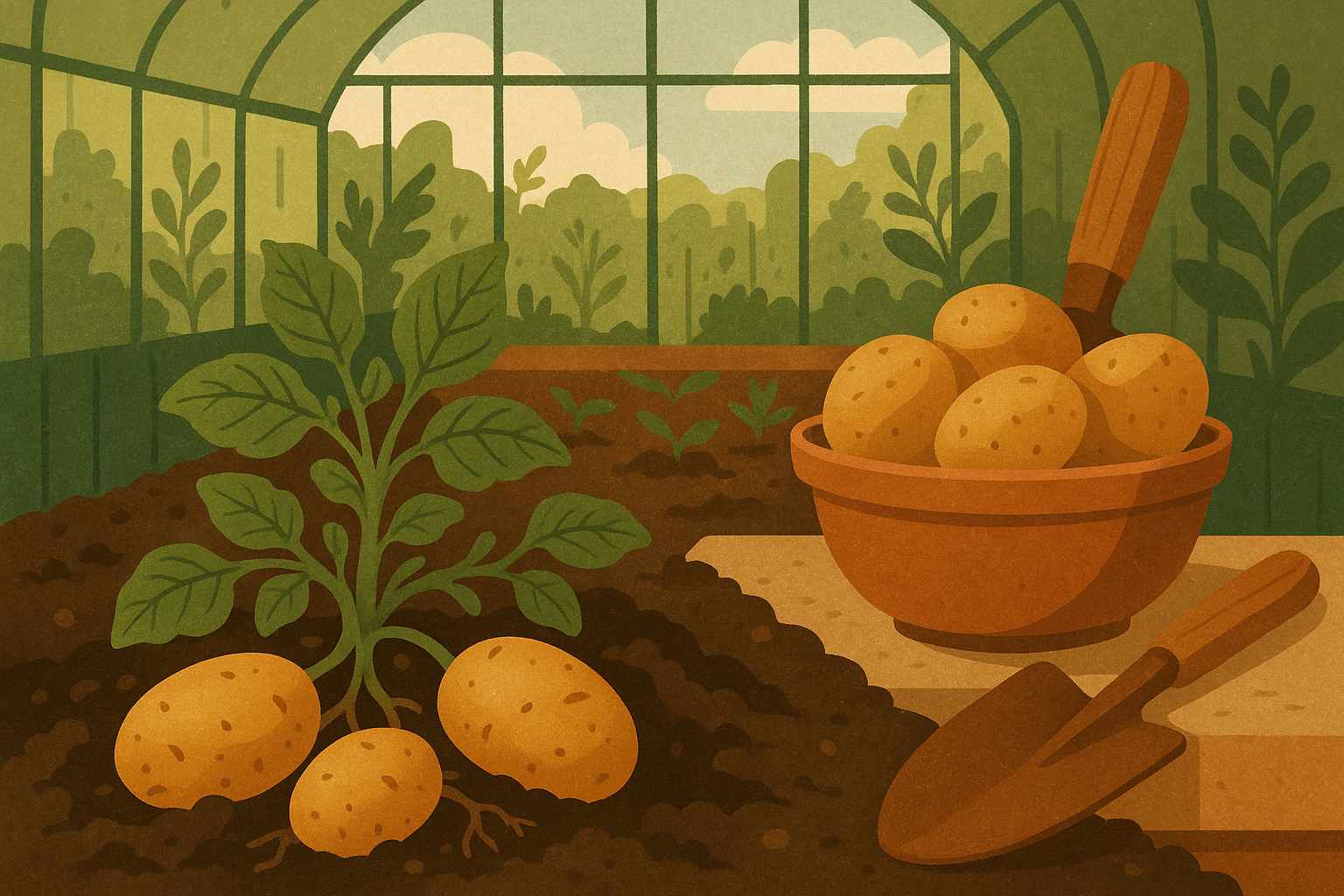 Siltumnīcas kartupeļiem: agrīna raža un ilgs novākšanas periods